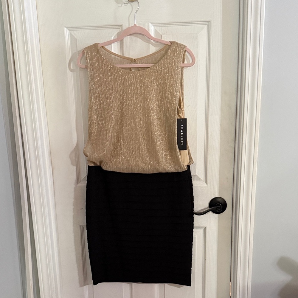 Scarlett Gold & Black Sleeveless Blouson Skirt Set